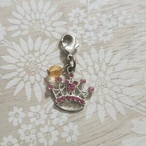 Disney Silver Pink Mickey Mouse Hidden Crown Zipper Pull On Charm